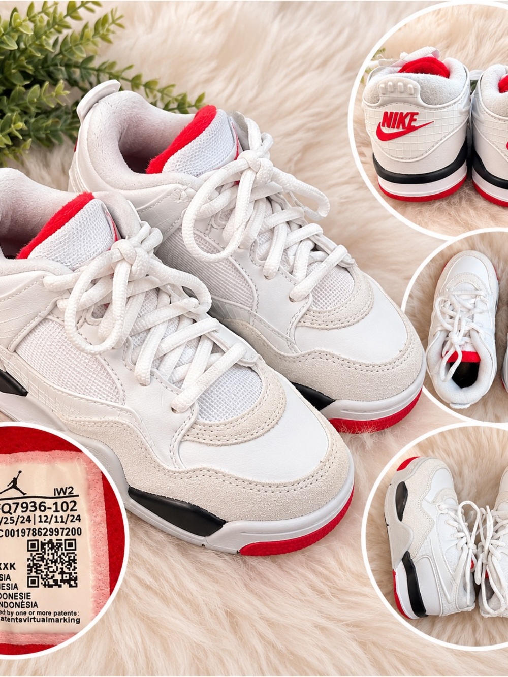 Nike Jordan 4 Retro Sneakers White & Red Boys US 11C
No original box included.